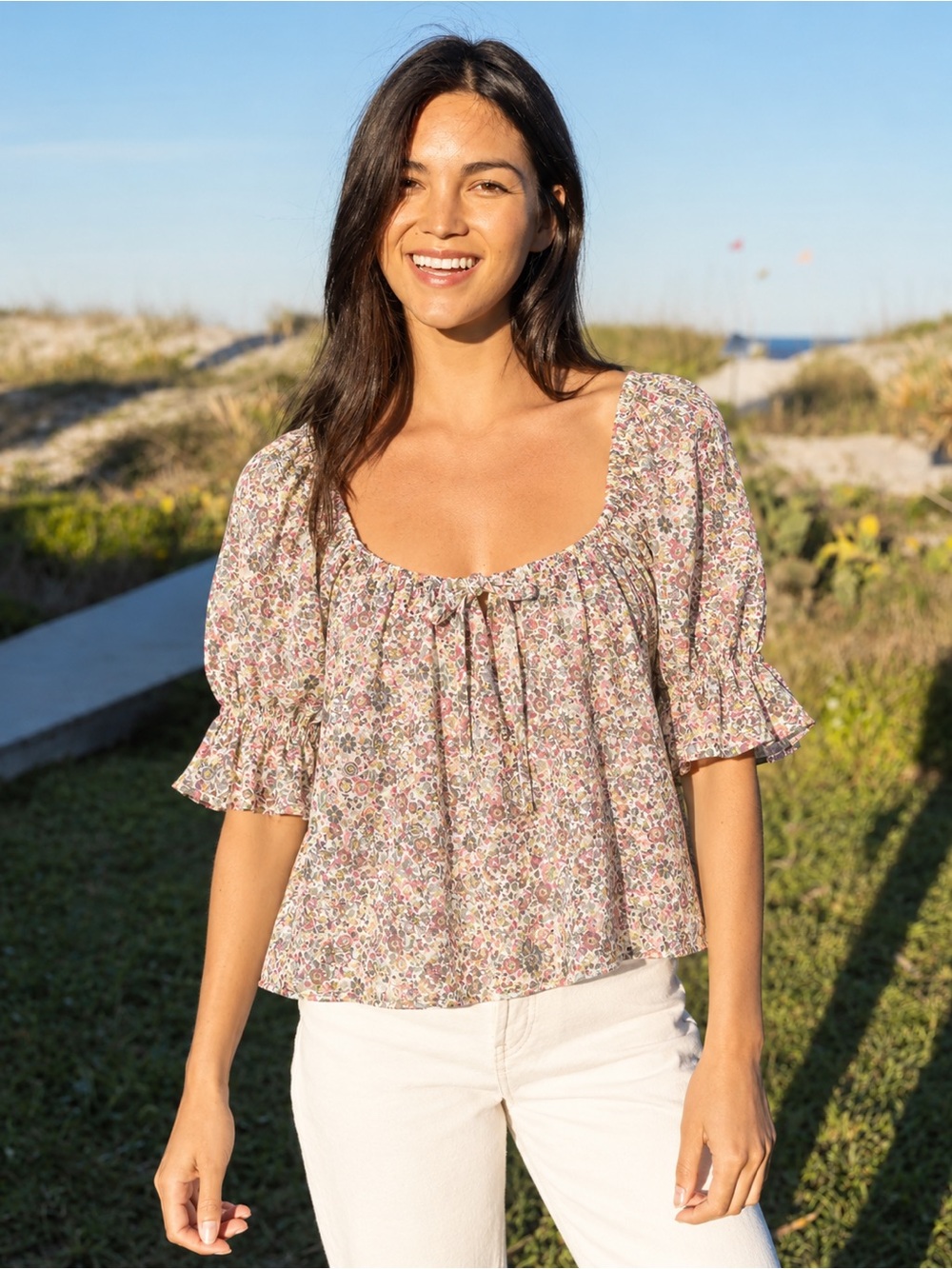 Natural Life Cotton Blouse Women’s Size Medium Floral Boho Peasant Top